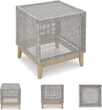 Signature Design by Ashley Seton Creek Contemporary Chic Outdoor All-Weather Resin Wicker End Table with Tempered Glass Tabletop, Gray & Light Brown