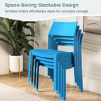 VECELO 4 Pack Stackable Dining Chairs, Plastic Patio Chairs for Indoor Outdoor Use in Kitchen, Poolside, No Assembly, Matte Blue