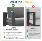 Solaste Aluminum Outdoor Patio Furniture Set, 4 Seats Patio Sectional Sofa with 5" Thick Cushion, Outdoor Patio Set with Coffee Table for Porch, Backyard, Deck, Yard, Grey