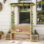 Giantex Outdoor Bench with Garden Arbor & 2 Planter Boxes, Wooden Trellis for Climbing Plants & Vines, Outside Pergola for 2-People Seating, Decoration for Porch, Patio, Yard