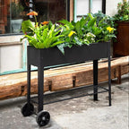 Piksedo Raised Garden Bed, Elevated Planter Metal Plant Box with Wheels with Legs Standing Garden Stand Drainage Holes Frosted Black