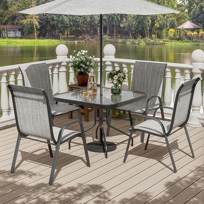 Patio Chairs Set of 4, Stackable Outdoor Dining – Light Grey