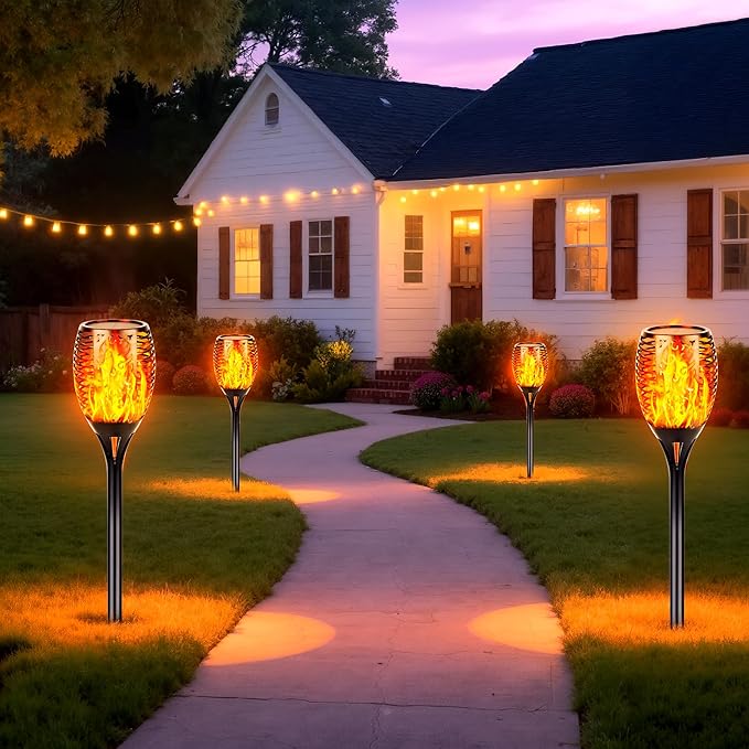 Torches 6 Pack Solar Flame Lights, 96 LED, Adjustable 30.7 to 43 Inch
