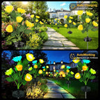 Upgraded Solar Garden Lights, 4 Pack Outdoor Solar Lights, New Round Panel for 40-Hour Runtime, Serve as Outdoor & Indoor Decor, 7-Color Changing Flower Lights, Waterproof for Patio Yard Decoration
