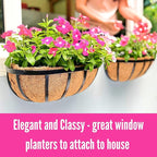 LaLaGreen Wall Planters for Outdoor Plant (16 Inch, 4 Pack) Deck Railing Planter Boxes for Outside Plants Window Flower Box with Coco Liners Metal Horse Troughs Fence Garden Herb Patio Porch over Rail
