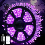 String Lights, 168 ft Purple LED Halloween Outdoor with Remote Control