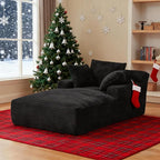 78.7" Chaise Lounge Chair Indoor, Oversized Boneless Couch Comfy Upholstered Sleeper Sofa Bed with 3 Pillows, Corduroy Cloud Reading Chair for Living Room No Assembly Required, Black