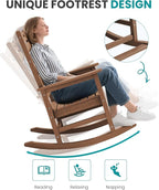 SERWALL Outdoor Rocking Chair Set of 2, Oversized Rocking Chair with Footboard for Adults, HDPE All Weather Resistant Rocking Chairs for Patio, 350lbs Weight Capacity, Brown