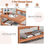 Tangkula Wood Outdoor Coffee Table, 2-Tier Patio Coffee Table with Slatted Hardwood Tabletop & Storage Shelf, Rectangle Wood Table for Deck, Garden, Balcony, Indoor or Outdoor Use (Natural)
