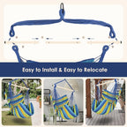 Highwild Hammock Chair Hanging Rope Swing - Max 500 Lbs - Steel Spreader Bar with Anti-Slip Rings - for Any Indoor or Outdoor Spaces (Blue Striped)