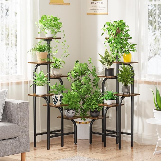 6 Tier Plant Stand Indoor, Plant Shelf for Multiple Plants, Flower Pot Holder Shelf, Planter Display Rack for Patio Garden Balcony Living Room Bedroom Decor, Rustic Brown