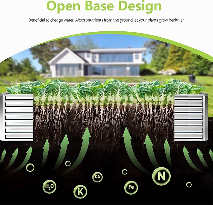 8x4x2FT Galvanized Raised Garden Bed,Galvanized Planter Boxes Outdoor, Large Metal Raised Garden Beds for Vegetables-Silver