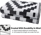 SAND MINE Waterproof Outdoor Rug 5x8 ft, Plastic Reversible Rug, Modern Area Rug, Large Floor Mat for Outdoors, RV, Patio, Backyard, Deck, Picnic, Beach, Camping (5' x 8', Black & White Lattice)