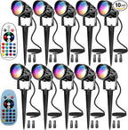 Halloween Christmas Landscape Lights 12W RGBW Outdoor Spot Lights for Yard, Low Voltage LED Landscape Spotlight with Remote Control, IP65 Waterproof Yard Spotlgiht for Lawn, Garden, 10 Pack