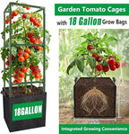 3 Set Square Tomato Cages with 18 Gallon Grow Bags, 49'' Tall Heavy Duty Steel Tomato Trellis Kit for Garden, Plant Support Tower Stakes Cucumber Pepper Trellis for Climbing Vegetable Flowers