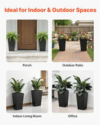 VEVOR Set of 2 Tall Planters for Outdoor Plants 22 inch, Black Tall Planter for Indoor Plants, Modern Planters for Front Porch Patio Balcony, Plant Container Flower Pots with Built-in Drainage