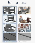 KINGYES Outdoor Rocking Chairs, HDPE All-Weather Patio Rocking Chairs High Back Porch Rocker for Adult, Gray