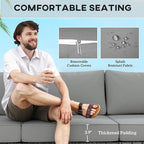Outsunny 3 Seater Wicker Sofa with 2 Storage Side Tables and Thickened Cushions, Rattan Outdoor Patio Sofa with Wide Armrests, Wicker Outdoor Couch for Porch, Garden, Backyard, Gray