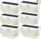 HMCITY 120 LED Solar Lights Outdoor with Motion Sensor and 3 Lighting Modes, IP65 Waterproof Wide Solar Wall Lights Ideal for Garden Patio Yard (Front Button 6Packs, White Shell-Daylight White)