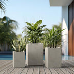 Kante 18.5",15.7",12.6" H Tall Rectangular Concrete Planters Set of 3, Outdoor Indoor Lightweight Plant Pots with Drainage Hole and Rubber Plug, Modern Style for Home Garden Patio, Weatheted Concrete