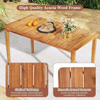 Tangkula 54" Acacia Wood Patio Dining Table for 6, Rectangular 4-6 People Patio Table with Slatted Tabletop, Indoor Outdoor Farmhouse Dining Table for Yard, Garden, Poolside, Deck