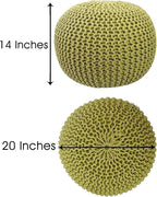 COTTON CRAFT - Hand Knitted Cable Style Dori Pouf - Green - Floor Ottoman - Cotton Braid Cord - Handmade & Hand Stitched - Truly one of a Kind Seating - 20 Dia x 14 High