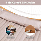 SUNCREAT 13.8 FT Hammocks Quilted Fabric Double Hammock with Detachable Curved Bamboo Spreader Bar and Soft Pillow, Max 450 lbs Capacity, Tan