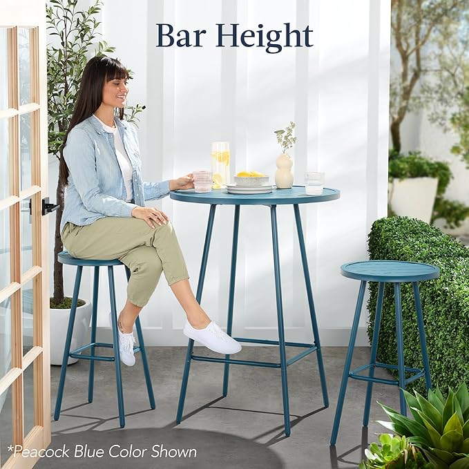 Best Choice Products 3-Piece Patio Dining Set, Bar Height, Outdoor Bistro Set, Outdoor Round Bar Table w/ 2 Bar Stools, Steel - Yellow