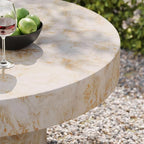 Modway Alora Round Concrete Coffee Table with Faux Stone Finish in Honey Onyx - Cement Accent Table for Living Room - Stone Patio Center Table - Indoor Outdoor 34 Inch Low Coffee Table