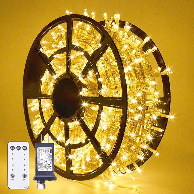String Lights, 168FT 600 LED Warm White with Remote and 8 Modes