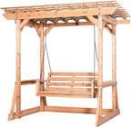 Backyard Discovery Callahan 8' x 5' Cedar Wood Outdoor Patio Pergola Swing Bench with Trellis, Two-Person Seating, Chains, Water Resistance, 600 Lb Weight Capacity for Porch, Patio, Deck, Garden
