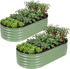 Galvanized Raised Garden Bed Outdoor, 6x3x1.4ft Oval Metal Raised Beds for Gardening, Rust-Resistant Garden Planter Box for Planting Vegetables, Flowers, Fruits in Lawn(Olive Green, 2 Packs)