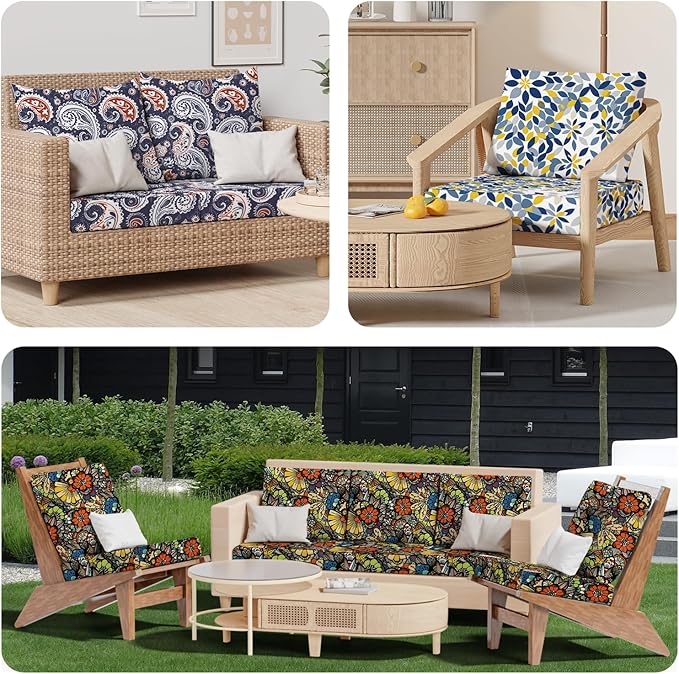 Cushion Covers 8 Pack Tropical Flower Stretch Fit Patio Seat Covers