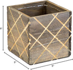 Wood Planter Box with Diamond Cross Hatch Style, 5 Inch Square, Rustic Barn Wood, Plastic Liner, Wedding Flowers Holder, Home and Venue Decor (5x5 Diamond Cross Hatch Set of 4, Natural)