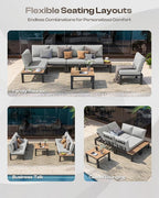 Aluminum Outdoor Patio Sofa Set, 2 Seats Modular Sectional Reclining Loveseat Sofa with Adjustable Backrest & Removable Cushions, All-Weather Conversation Sets for Garden & Yard, Gray