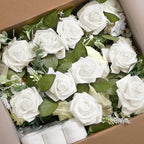 Artificial Rose Chair Flowers, White, Set of 10 for Wedding Aisle Decor