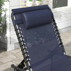 Outsunny Folding Chaise Lounge Chair Set of 2, Patio Sun Tanning Chair, Outdoor Chaise Lounger with 4-Position Reclining Back, Breathable Mesh Seat for Beach, Poolside, Dark Blue