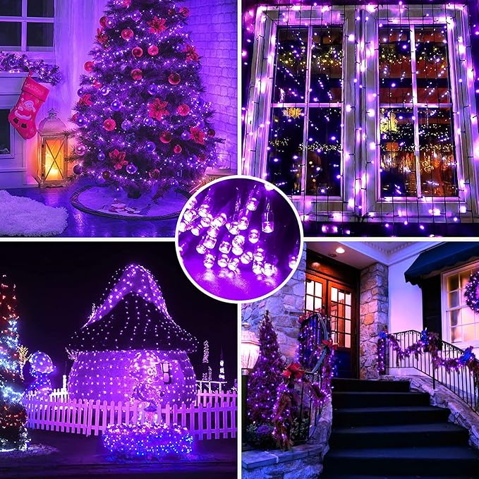 String Lights 165 ft 500 LED Purple Outdoor Plug-In with Timer