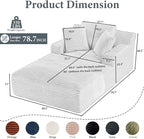 78.7" Chaise Lounge Chair Indoor, Oversized Boneless Couch Comfy Upholstered Sleeper Sofa Bed with 3 Pillows, Corduroy Cloud Reading Chair for Living Room No Assembly Required, Dark Grey