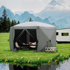 11.5x11.5FT 6-Sided Pop Up Gazebo Tent，One-Push Setup Canopy Tent with Mesh Panels & Removable Wind Cloths, Outdoor shelter for Camping, Backyard Parties, Outdoor Events - Grey