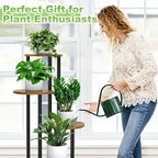 5 Tier Wood Tall Plant Stand Metal Rack Indoor, Multiple Flower Pot Holder Shelves Corner Rack, Round Planter Shelf Display Rack Storage Organizer for Patio Living Room Balcony(Black)