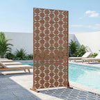 Casaphoria Metal Privacy Screen Outdoor, 72" H x 35" W Freestanding Decorative Privacy Screen for Patio Deck Balcony Garden with Stable Base, Brown-Square