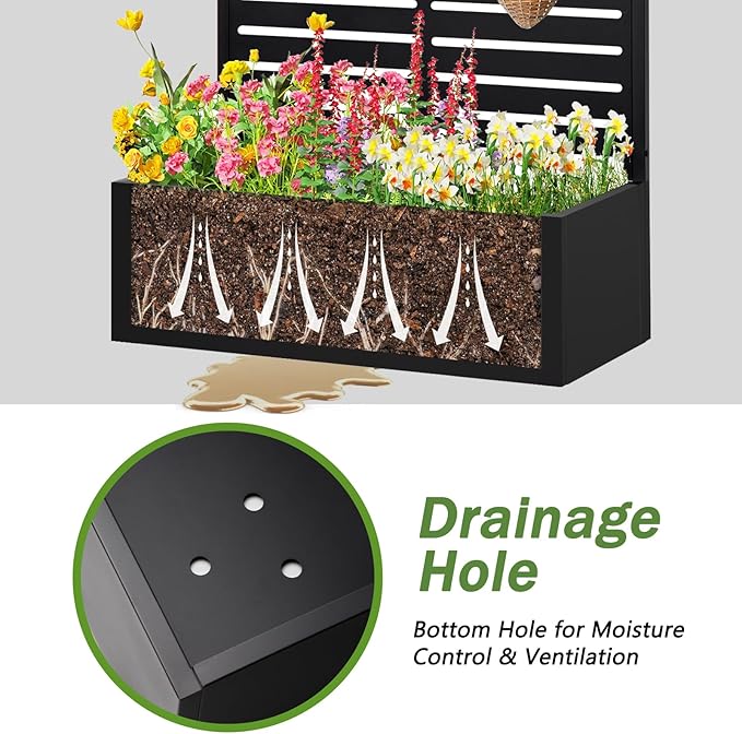 Metal Raised Garden Bed with Trellis,Planter Box for Climbing Plants, Vegetables & Vines, Features Drainage Holes and Privacy Screen.raised garden beds outdoor planters for porch (Black, 71"x35"x16")