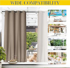 NICETOWN 2 Panels Outdoor Curtains Waterproof Fixed Grommet/Back Tab on Top & Bottom, Thermal Insulated Windproorf Sun Blocking Outdoor Drapes with Rope for Patio/Gazebo, W52 x L84, Soft Brown