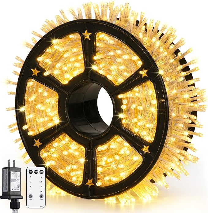 String Lights, 1200 LED Warm White, 315 ft with 8 Modes and Remote