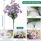 24 Bundles Artificial Pansy Flowers for Outdoor, Faux Silk Pansies Spring Flowers Outside for Planter Front Door Porch Patio Yard Window Box Home Decor (Purple, Yellow, White,Red)