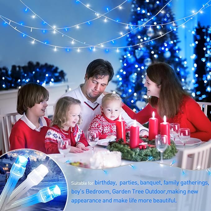 String Lights, 168 ft Blue and White LED Outdoor Lights with Remote