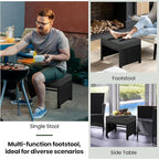 Yaheetech Wicker Ottomans, Set of 2 Footrest with Removable Cushion, 2pcs PE Rattan Side Table Additional Seating Multipurpose Outdoor Furniture for Patio, Backyard, Black/Gray