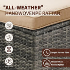 6 Pieces Patio Furniture Set - All-Weather Outdoor Wicker Sectional Conversation Sofa, Rattan Patio Seating Sofa Set with 4'' Cushion and Glass Table for Porch Poolside, Brown