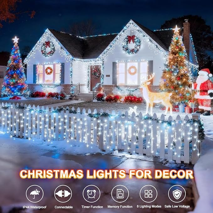 String Lights 400 LED, 33 ft Cool White with 8 Lighting Modes